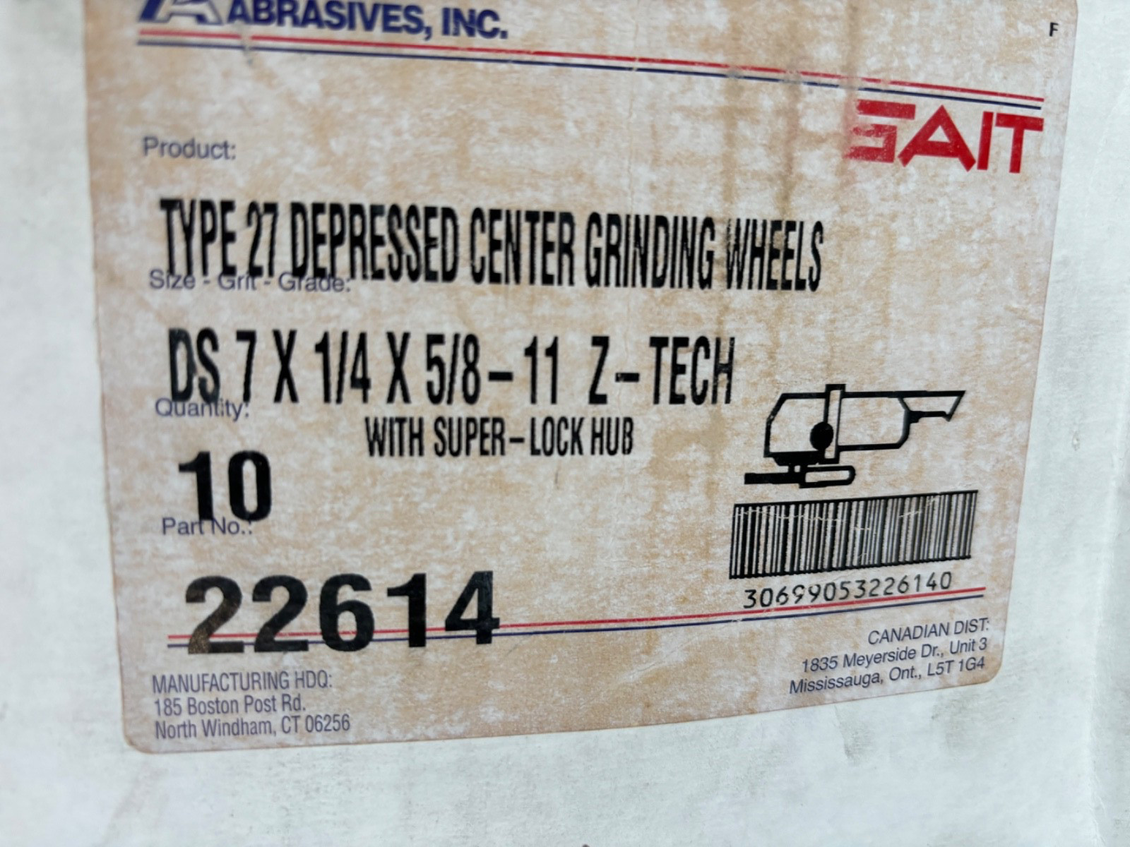 Lot of 10 – SAIT 22614 Z24R-BF 7 x 1/4 Type 27 Depressed Center Grinding Wheels