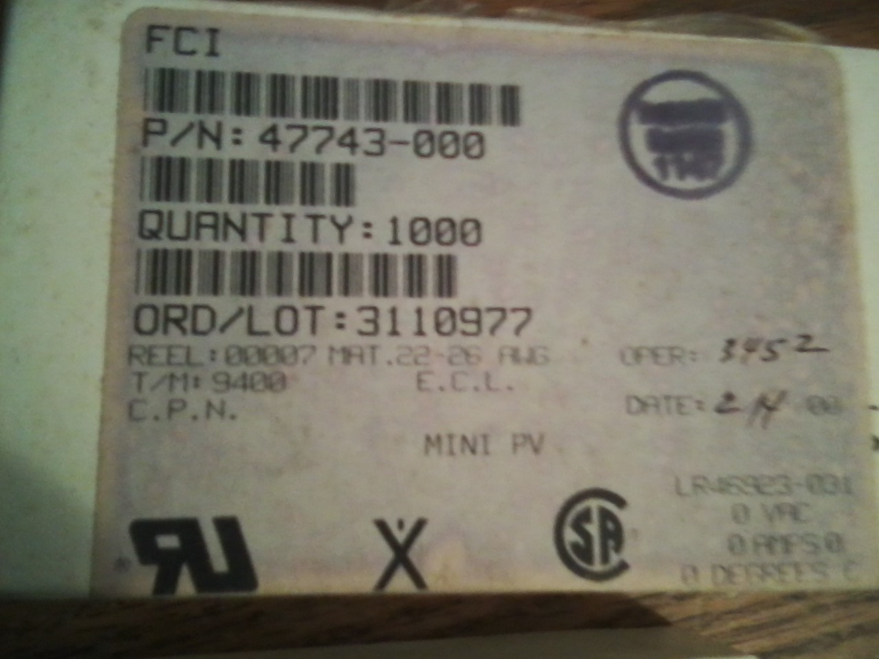 (300) ..LOT FCI AMPHENOL 47743-000 GOLD CRIMP 22-26/AWG PCB CONNECTOR CONTACTS
