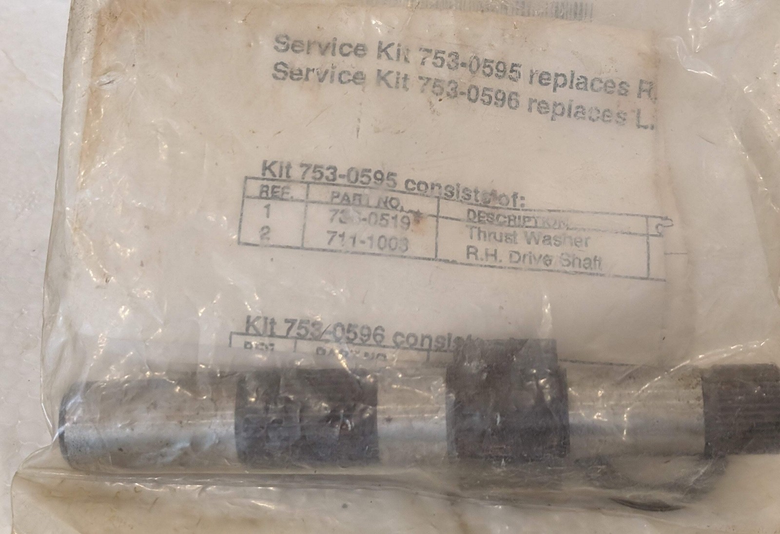 Genuine MTD ,CUB CADET ,Sears Craftsman KIT-RH DRIVE SHAFT Part# 753-0595, 711-1