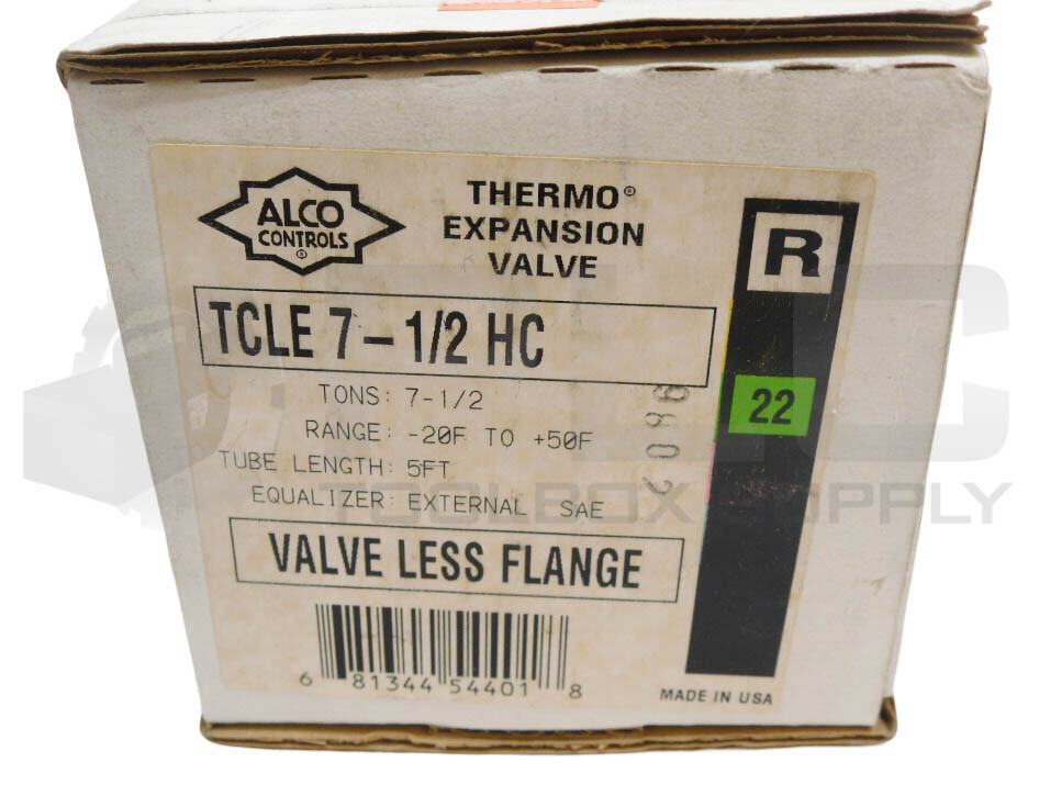 NEW ALCO TCLE 7-1/2 HC THERMO EXPANSION VALVE -20DEG F 50DEG F 5′ 6A