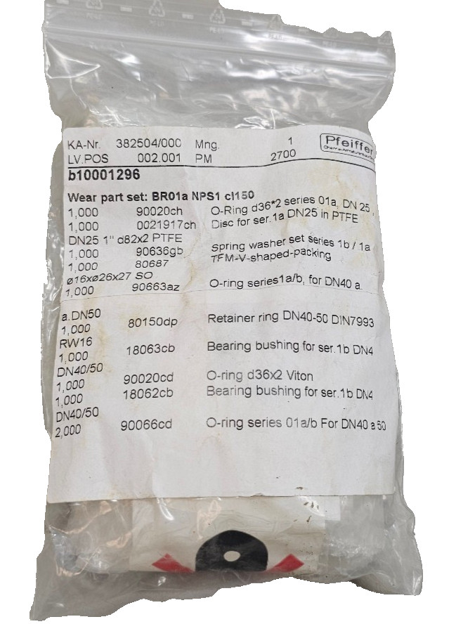 Pfeiffer b10001296 BR01a NPS1 CL150 Wear Part Set 382504/000 O-Ring/Bushings
