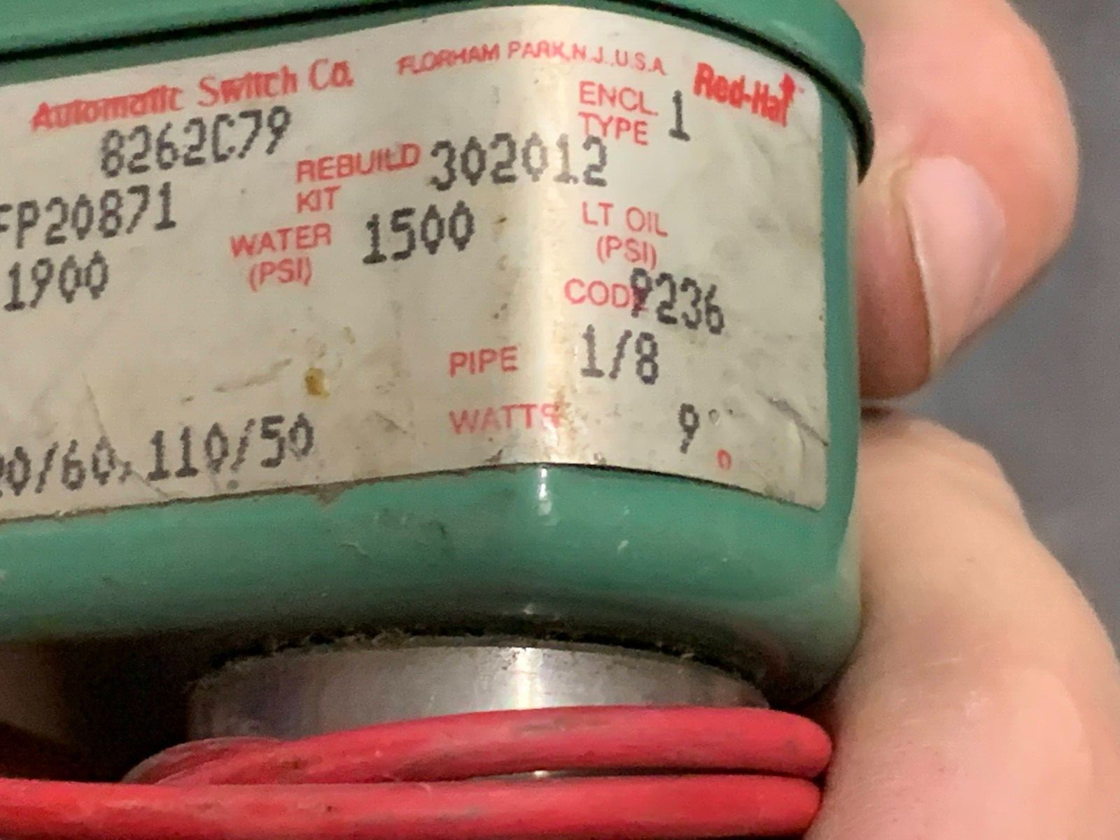 ASCO Solenoid Valve 120V-60Hz 110V-50Hz Air-1900PSI Water-1500PSI P/N 8262C79