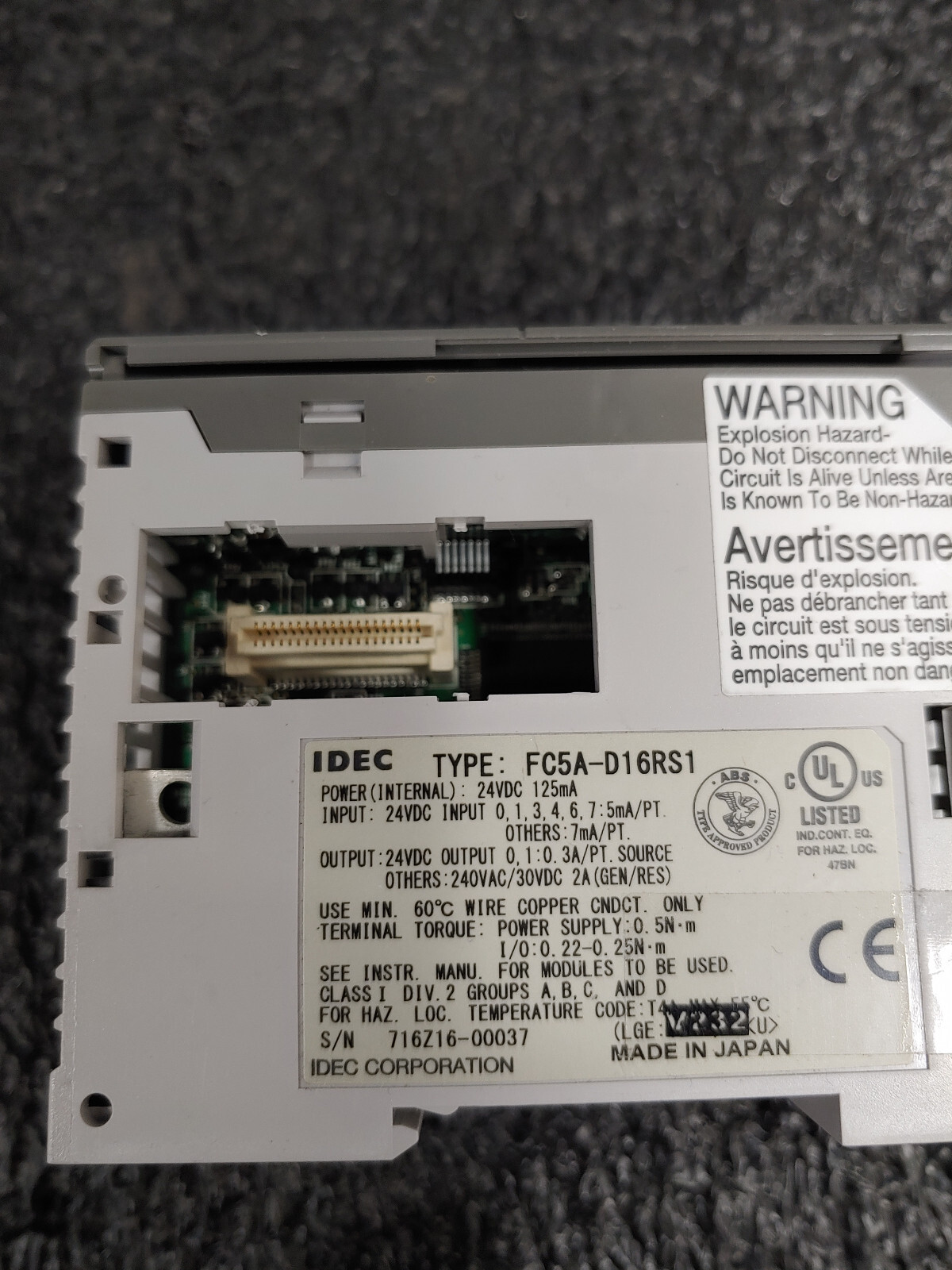 IDEC MICROSMART PENTRA FC5A-D16RS1 PLC 16I/O CPU Relay/Src Output Module