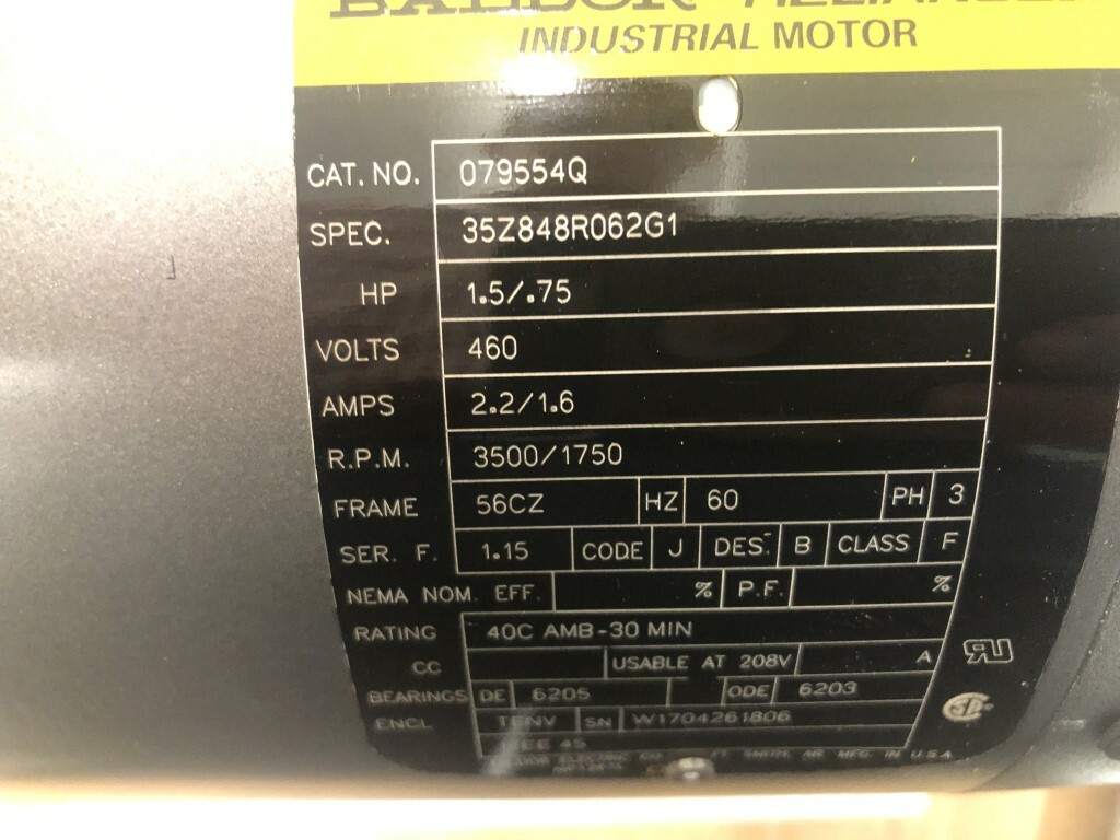 Baldor Reliance 35Z848R062G1 079554Q 1.5 HP Motor