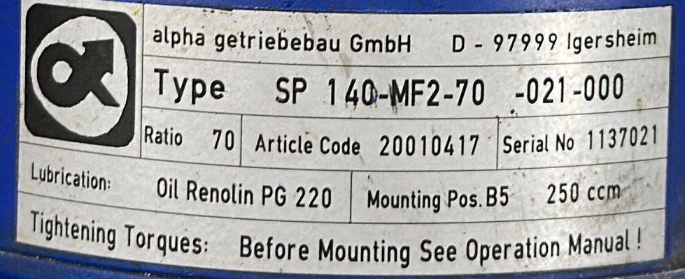 ALPHA GETRIEBEBAU GEARBOX SP140-MF2-70-021-000