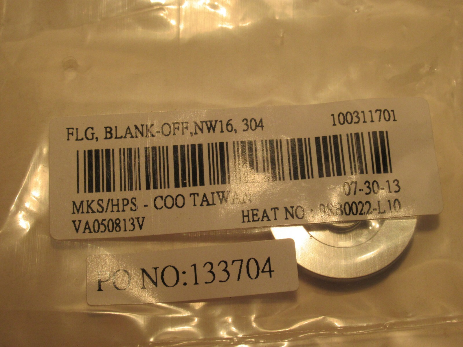 NEW (LOT OF 2) HPS / MKS NW16 304 100311701 BLANK-OFF FLANGE