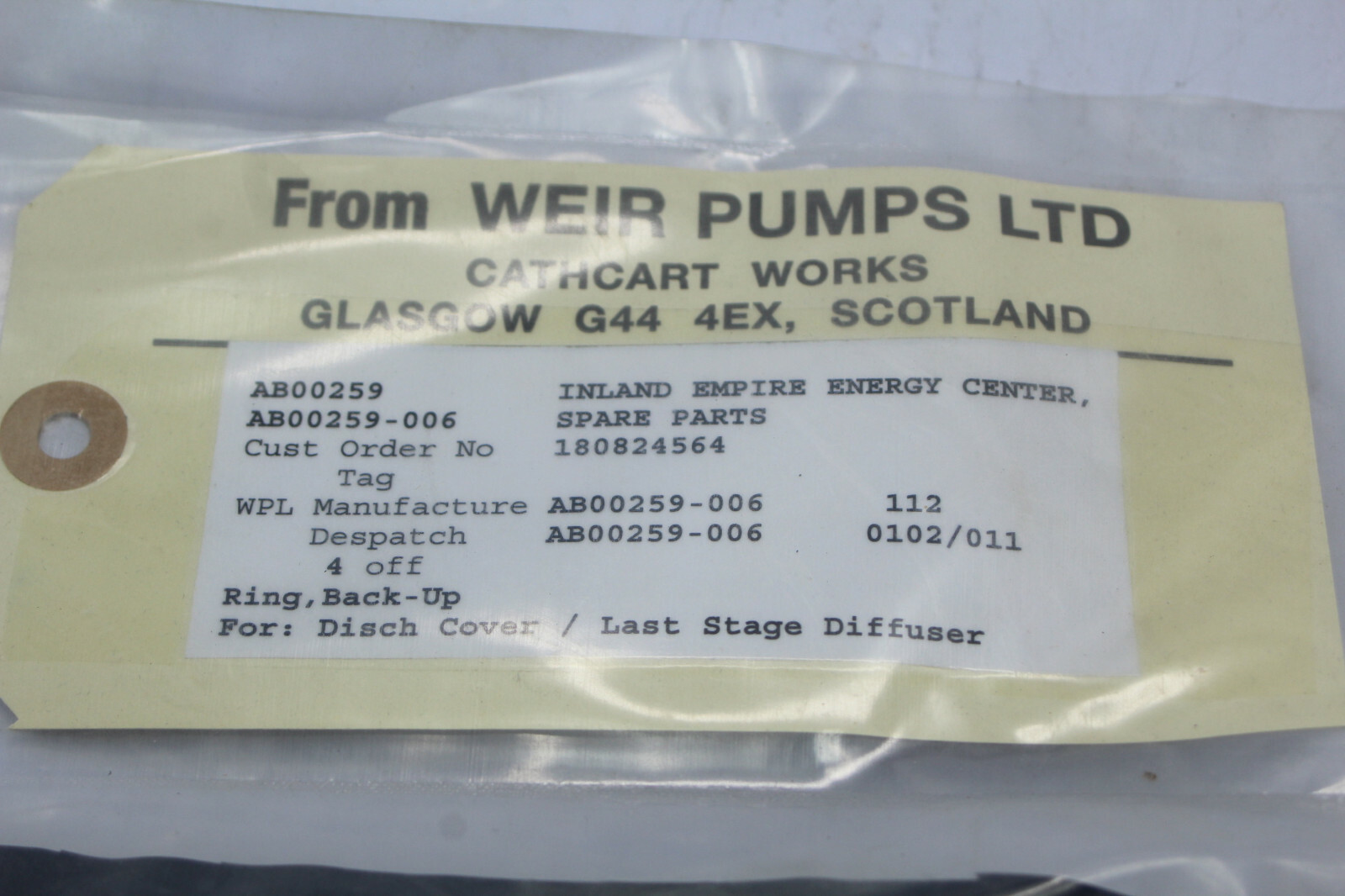 Weir Pumps LTD AB00259-006 O-Ring Kit New