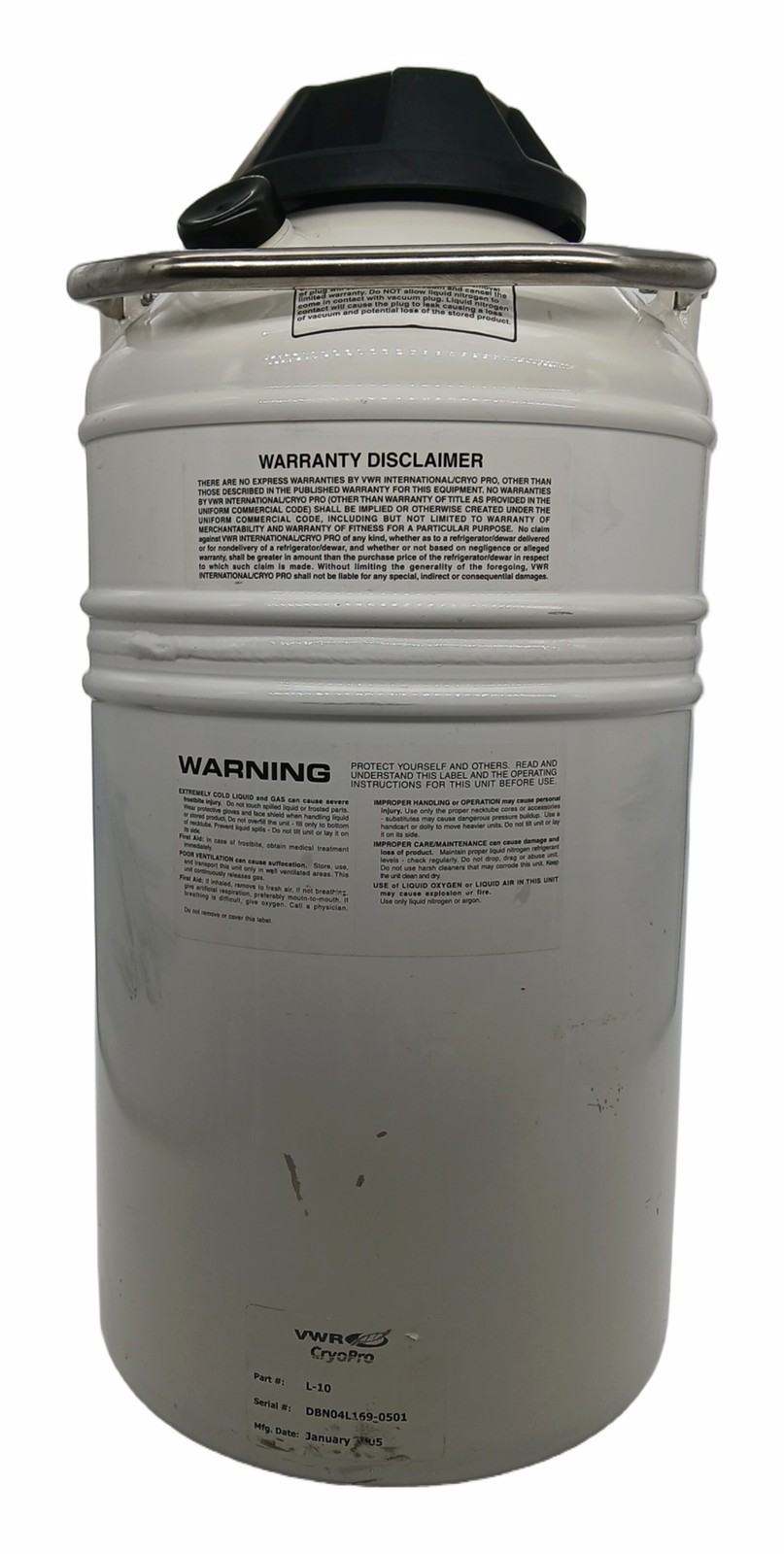 VWR CryoPro L-10 10L Liquid Nitrogen Dewar Lab Storage