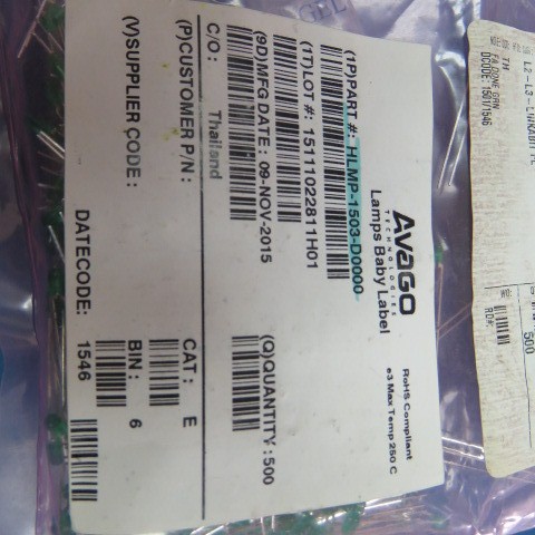 AVAGO HLMP-1503-D0000 Qty of 500 per Lot Green 569nm LED Indication – Discrete