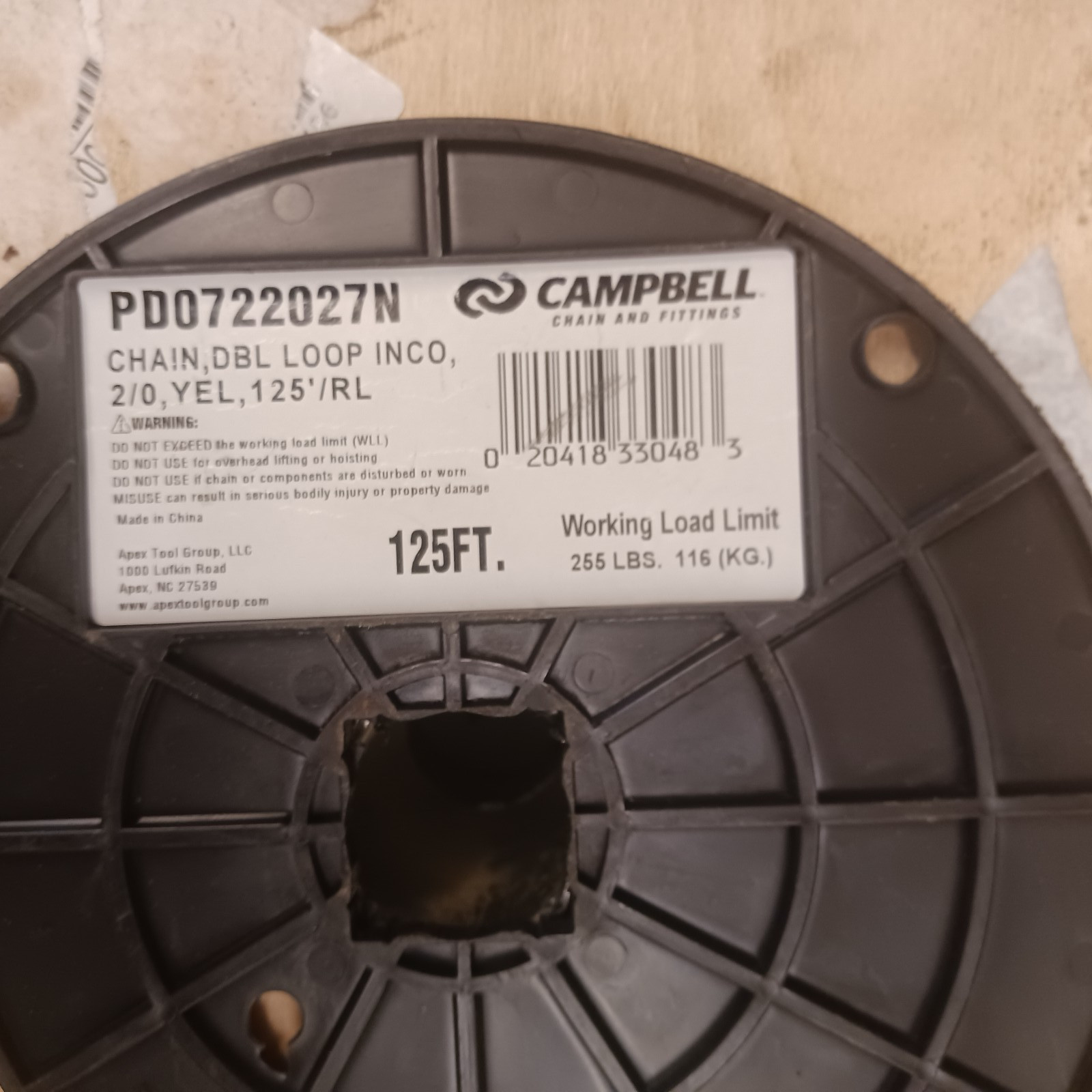 CAMPBELL PD0722027N 2/0 DOUBLE LOOP YELLOW CHAIN LOAD LIMIT 255 Lbs. – 125’/RL
