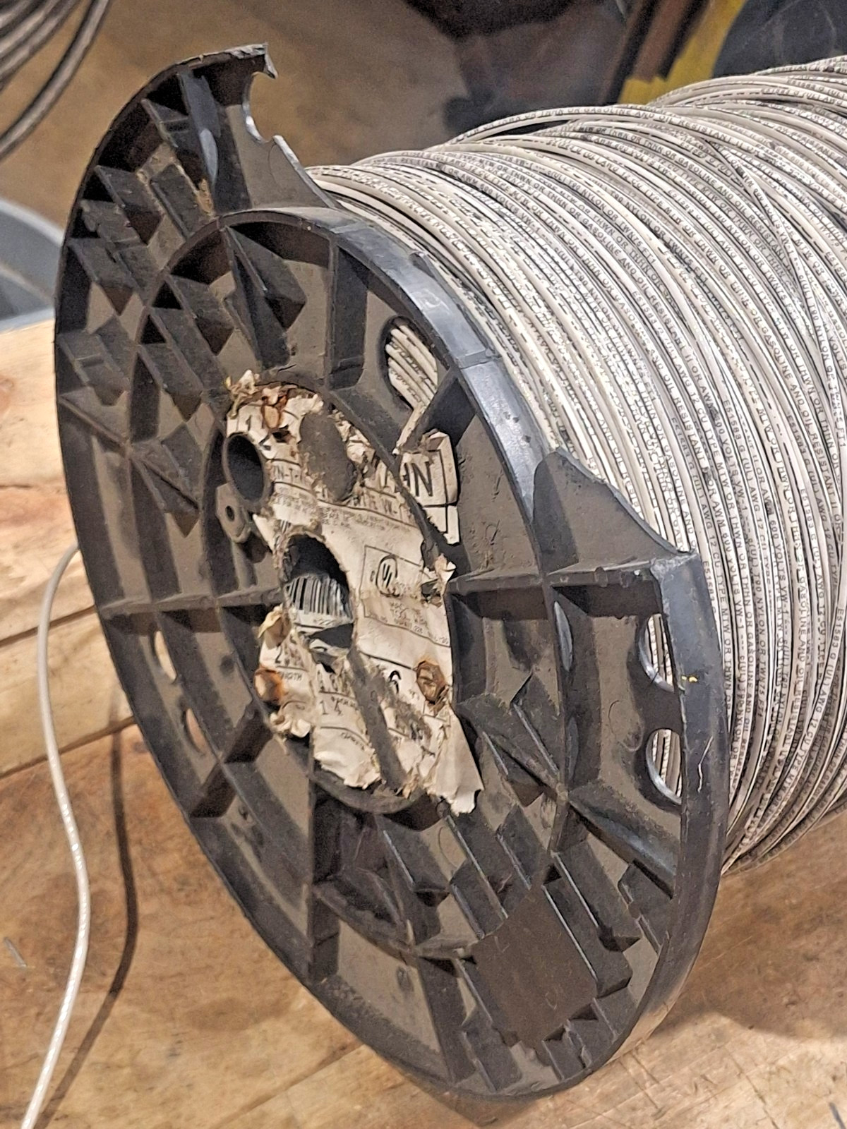 STRANDED 12 AWG THHN/THWN WIRE WHITE W/BLACK STRIPE 600V -SPOOL APPROX 2,050 FT