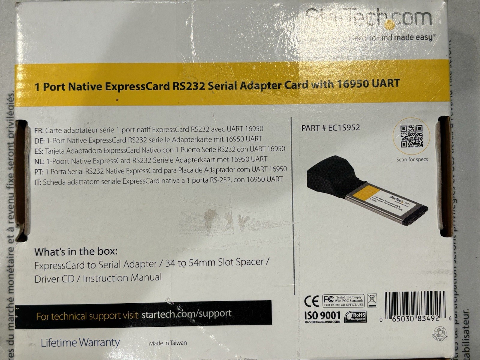StarTech EC1S952 1-Port Native ExpressCard RS232 Serial Adapter Card with 16950
