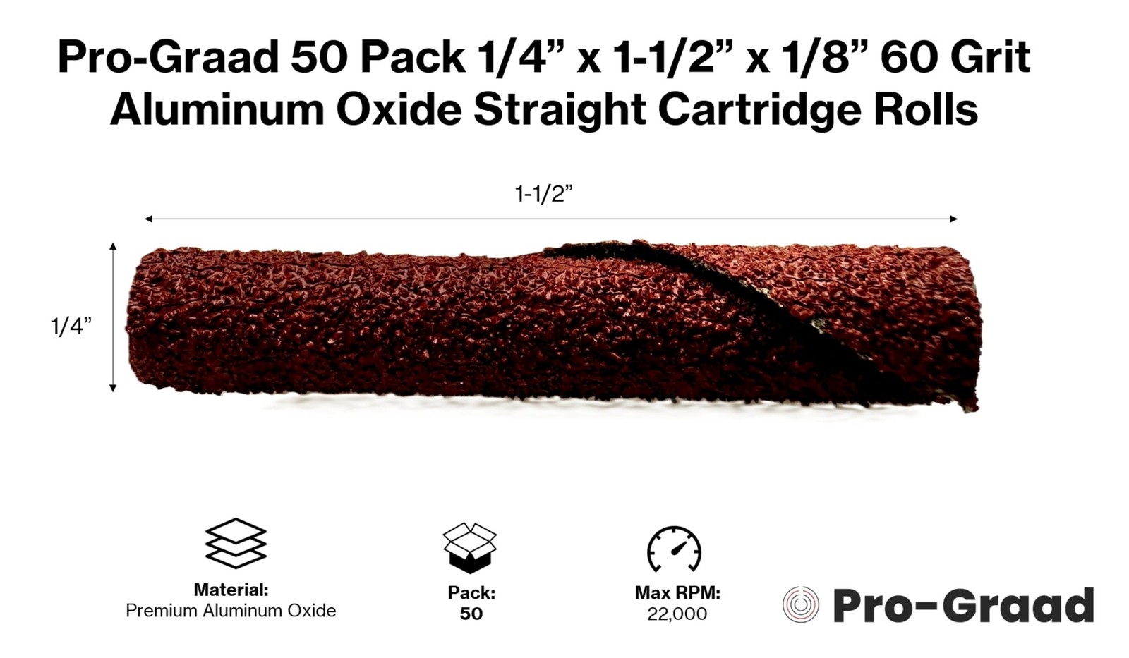 Pro-Graad 1/4” Diameter x 1-1/2” Length x 1/8” Pilot Hole 60 Grit Aluminum…