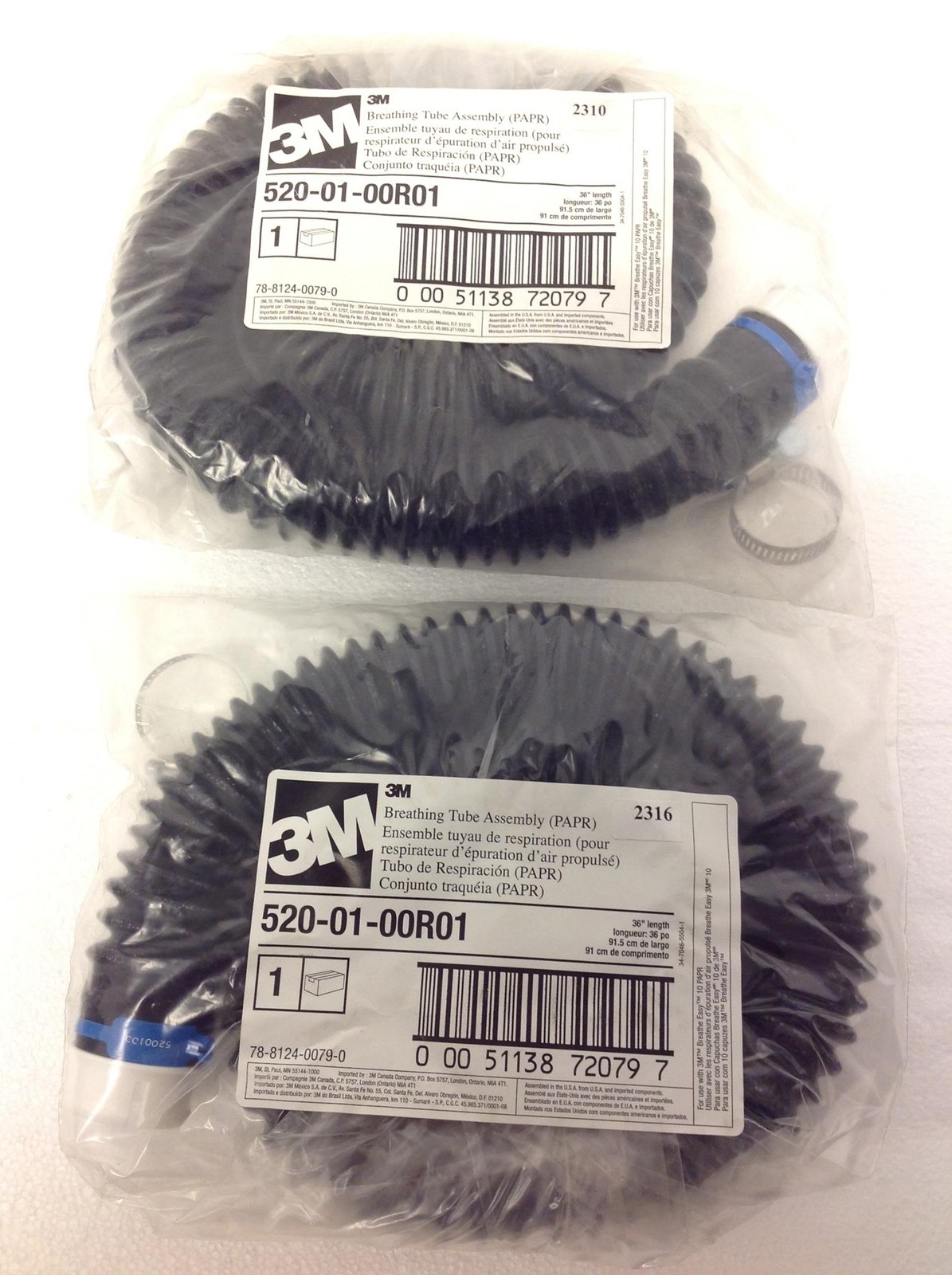 NEW Lot Of 2 3M 520-01-00R01 36″ Breathing Tube Assembly FREE SHIPPING