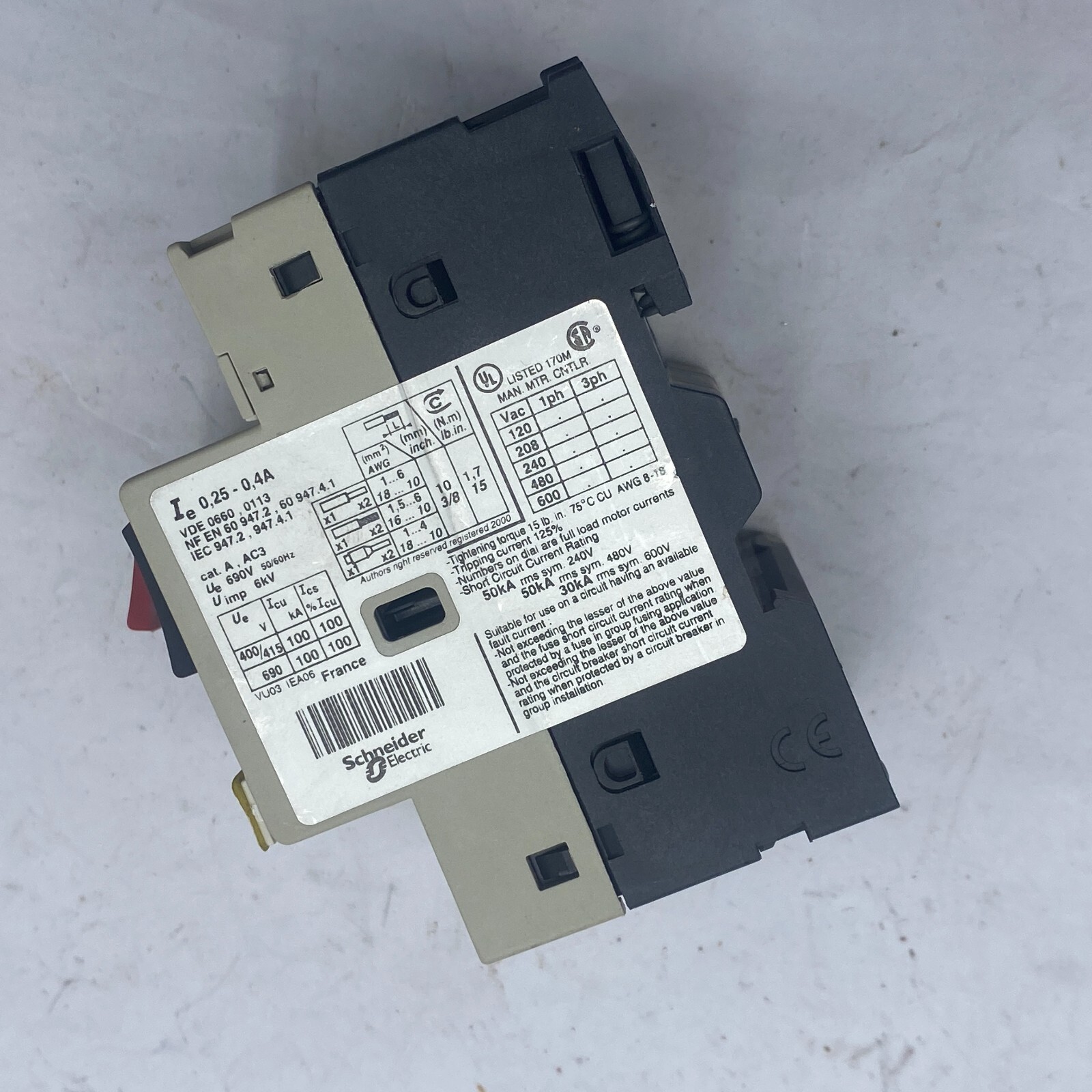 Telemecanique GV2-M03 Motor Starter 0.25-04A Circuit Breaker – Lot of 2 ✅