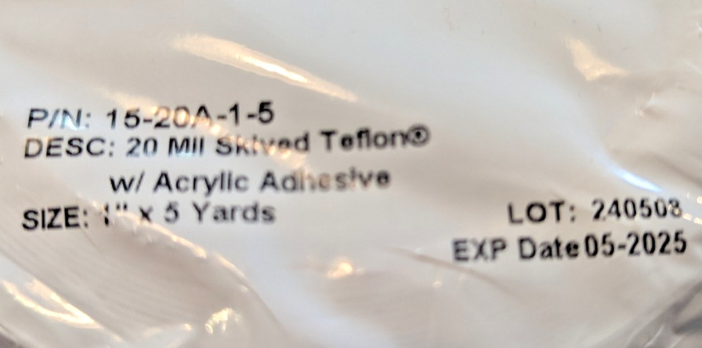 CS Hyde 15-20A-1-5 20 Mil Skived Teflon w/ Acrylic Adhesive (1″ x 5 Yards)