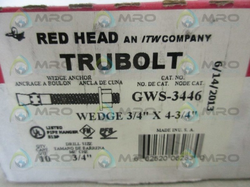 RED HEAD GWS-3446 TRUEBOLT WEDGE ANCHOR (BOX OF 10) NSMP