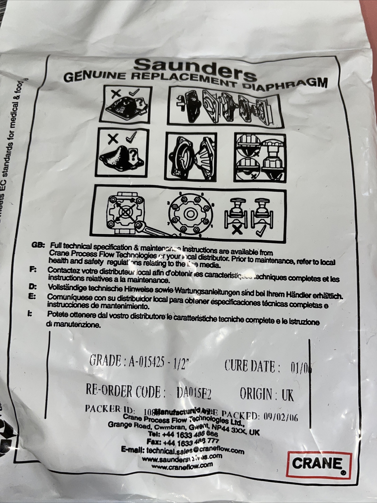 (2) SAUNDERS DA015E2 DIAPHRAGM *NEW IN FACTORY BAG*