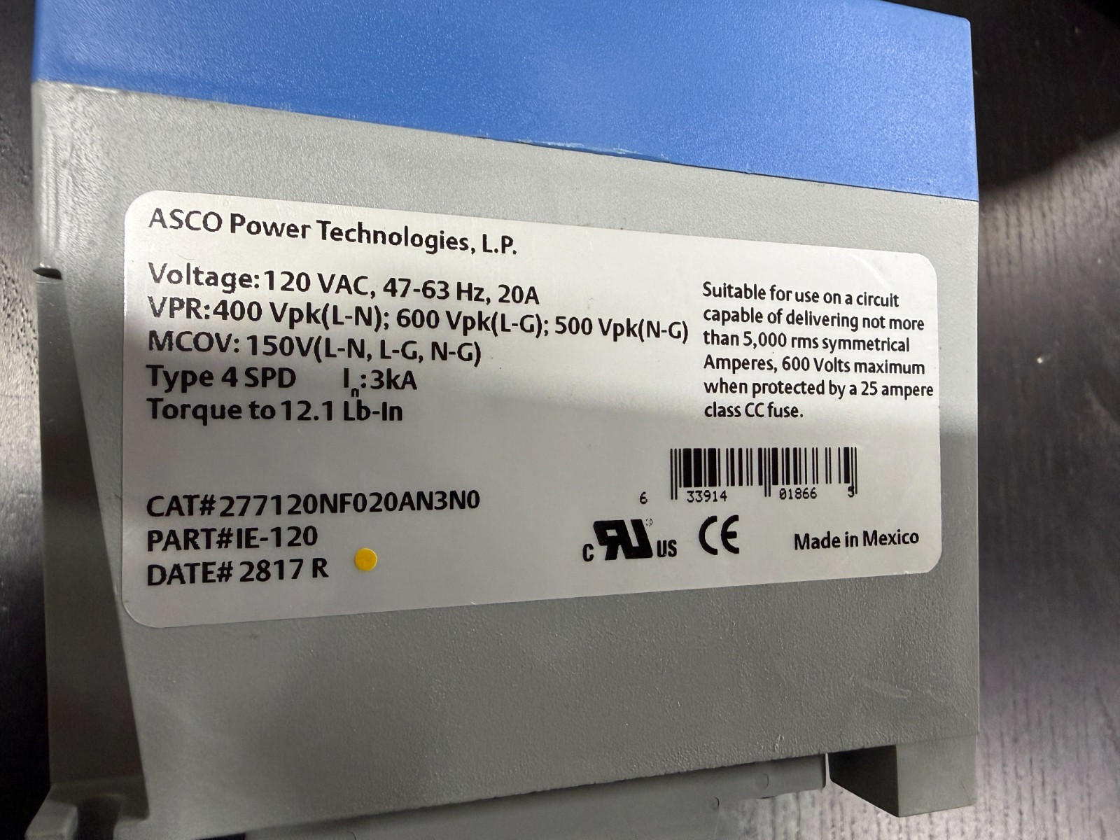 ASCO IE-120 (ISLATROL) ACTIVE TRACKING FILTER – ITEM#736, SURPLUS