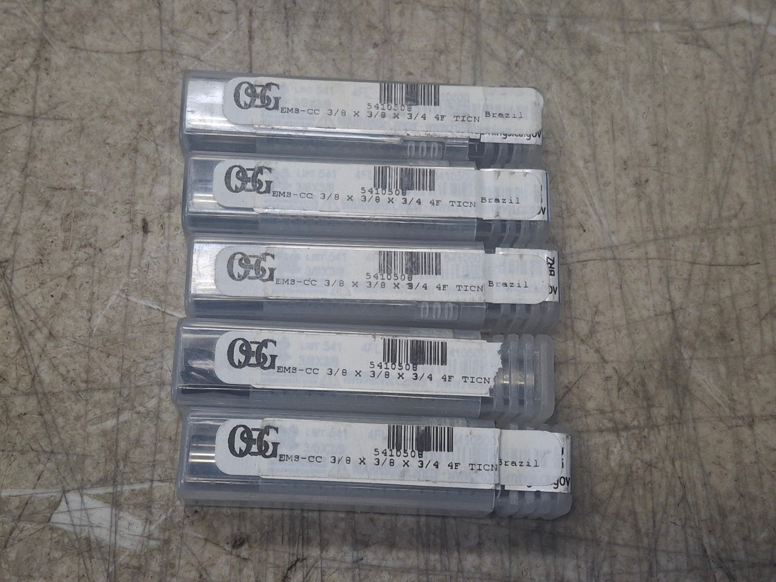 5 qty OSG Square End Mill: Cobalt, TiCN Coated, 4 Flute, 3/8″ Mill Dia, 3/4″ LOC