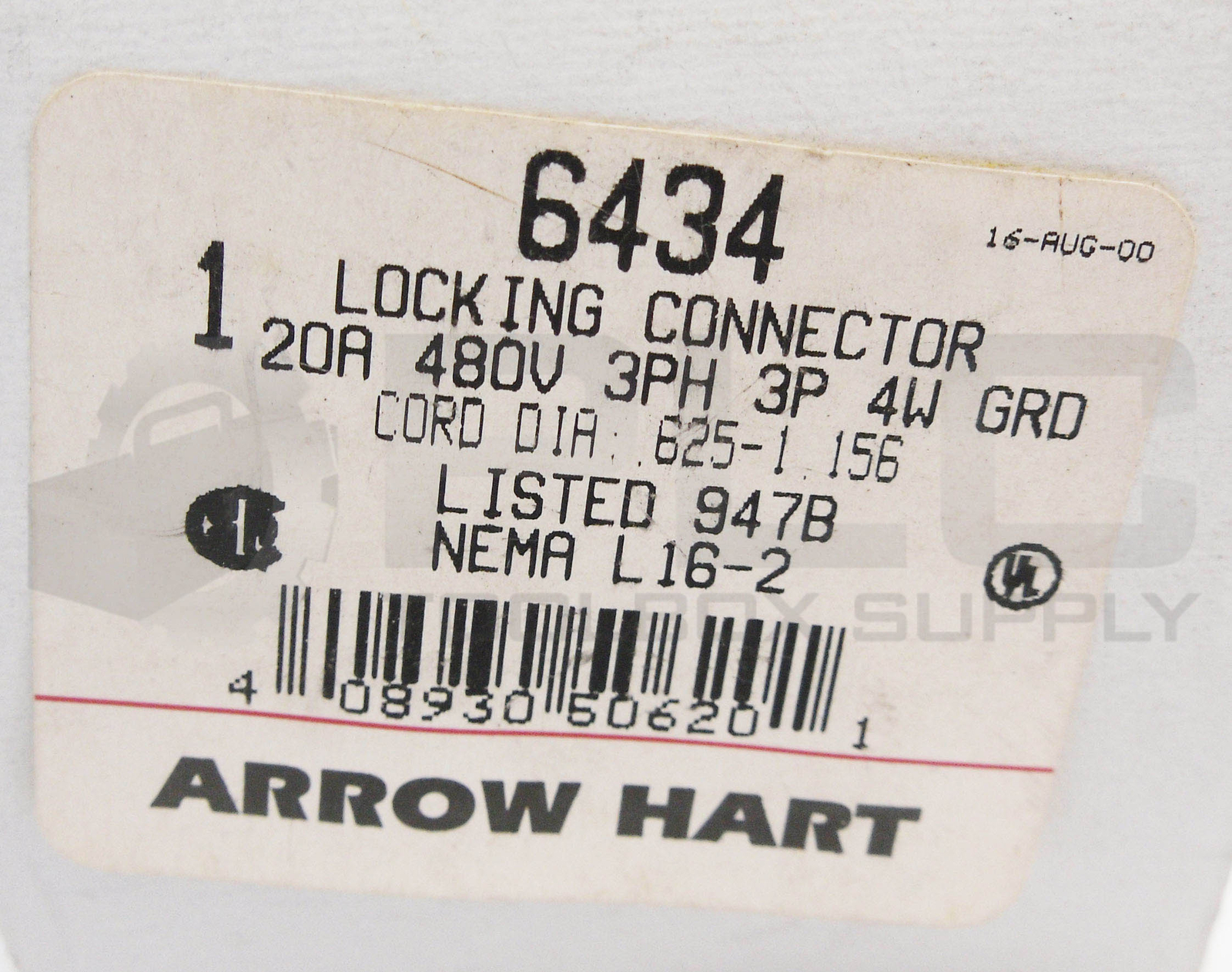 LOT OF 2 NEW ARROW HART 6434 LOCKING CONNECTORS 20A 480V 3PH 3P 4W