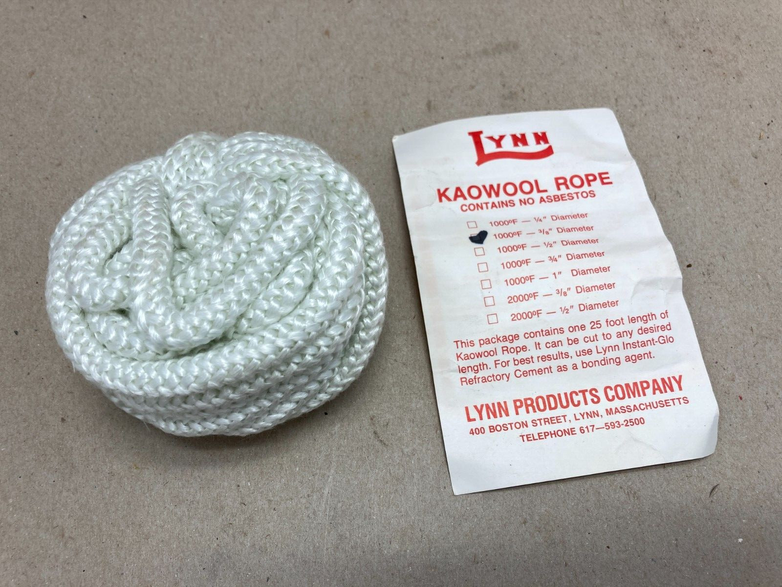 Lynn Kaowool Thermo Rope 3/8″ x 25′ High Temp Rope