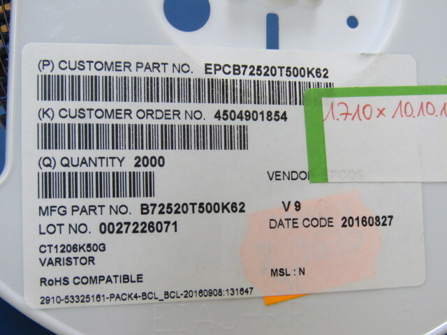 EPCOS B72520T0500K062 Qty of 100 per Lot 82V 100A Varistor 1 Circuit Surface Mo