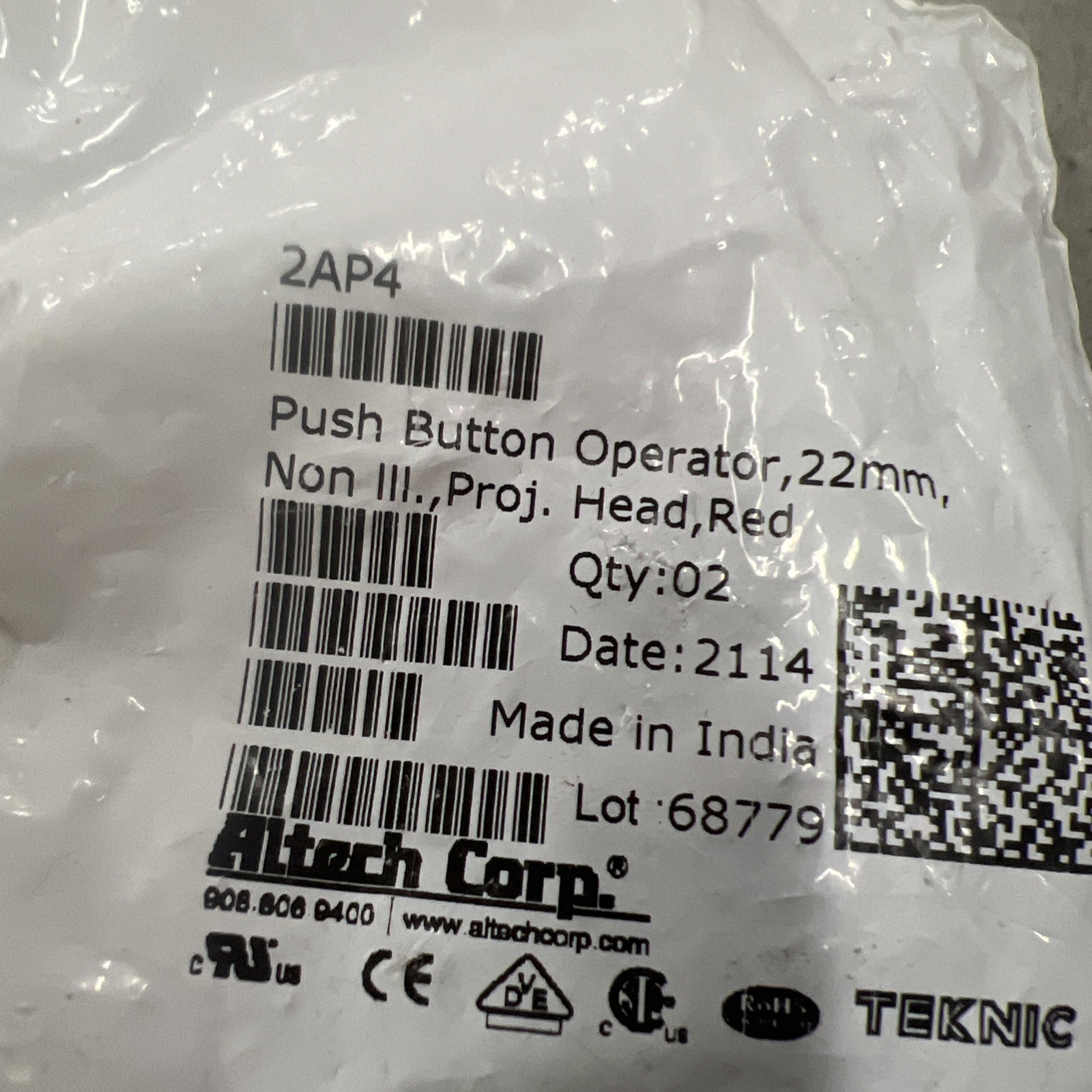 Altech Corp. 2AP4 Push Button Operator 22mm Red —- 2 Pack