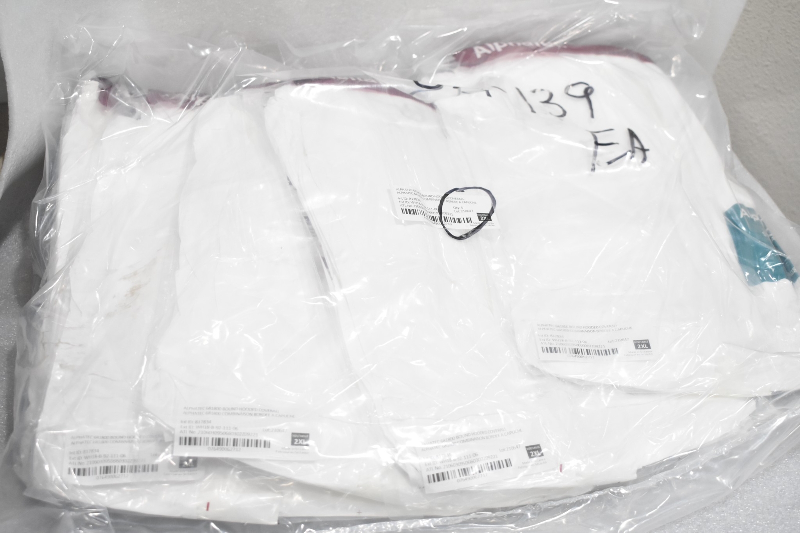 ALPHATEC 681800 BOUND HOOD COVERALL 1800 STANDARD, 2XL SIZE (LOT OF 5)