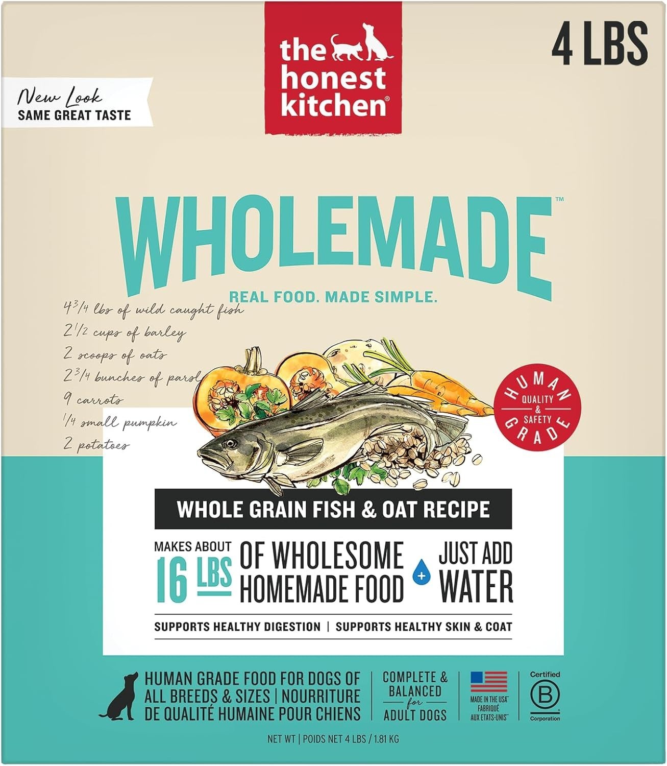 The Honest Kitchen Wholemade Whole Grain Adult Dehydrated Dog Food – Fish, 4 Lb