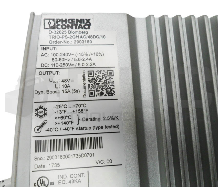 PHOENIX CONTACT TRIO-PS-2G/1AC/48DC/10 POWER SUPPLY 100-240VAC 50/60HZ