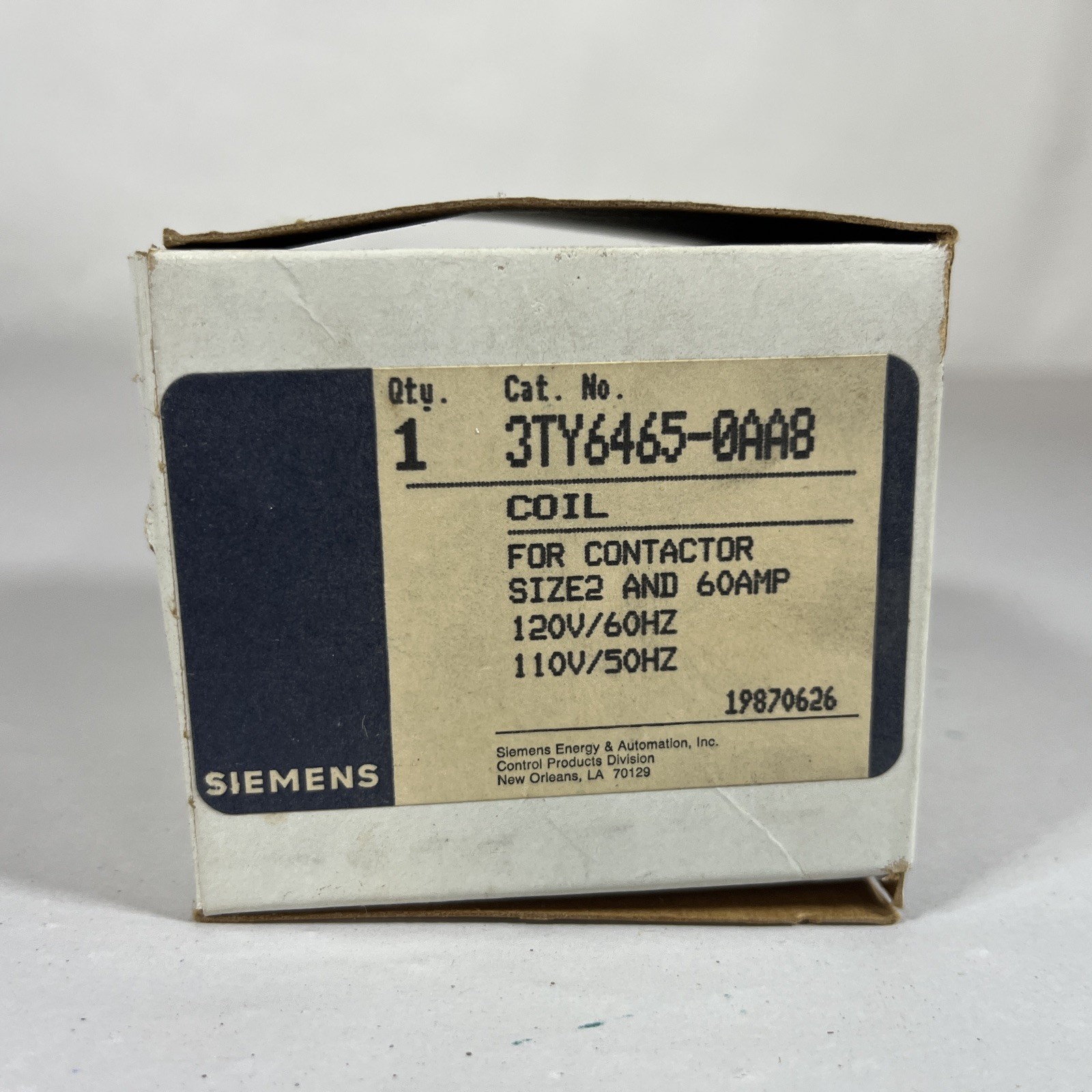 NIB Siemens 120V/60HZ – 110V/50HZ Coil Cat. No. 3TY6465-0AA8 60 AMP – Free Ship