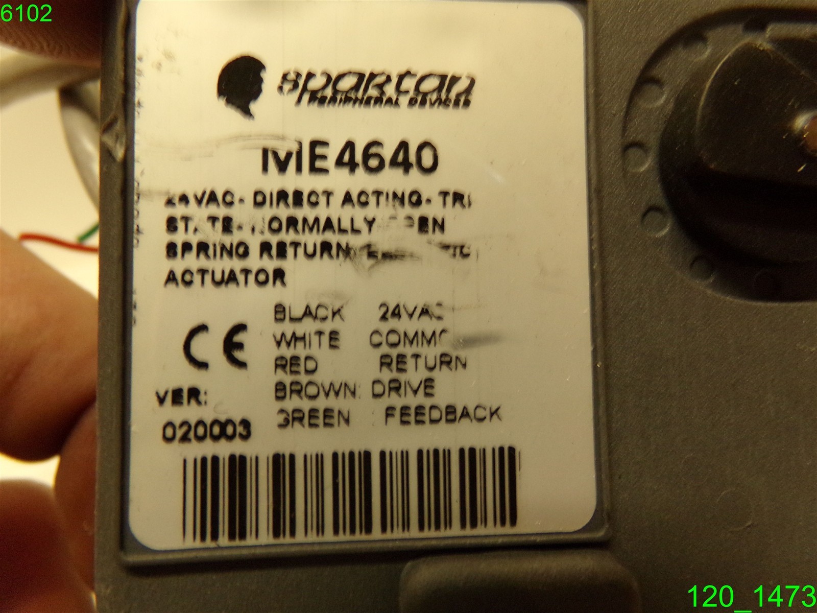 SPARTAN ZONE VALVE ELECTRIC ACTUATOR 24V , ME4640 – USED