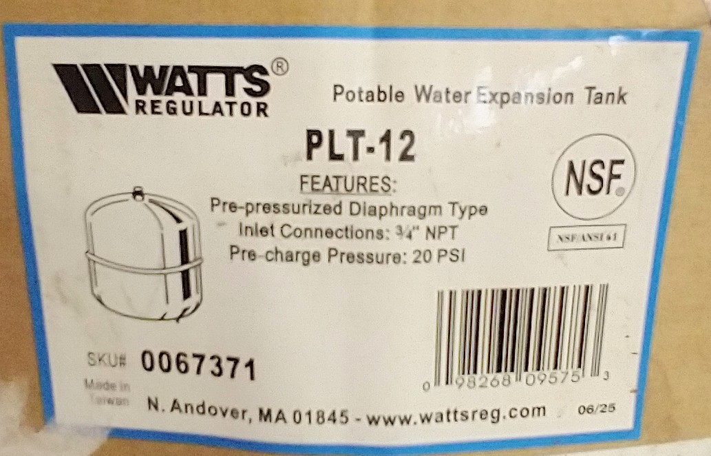 Watts 0067371 PLT-12 Potable Water Expansion Tank 4.5 Gallon, 150 PSI