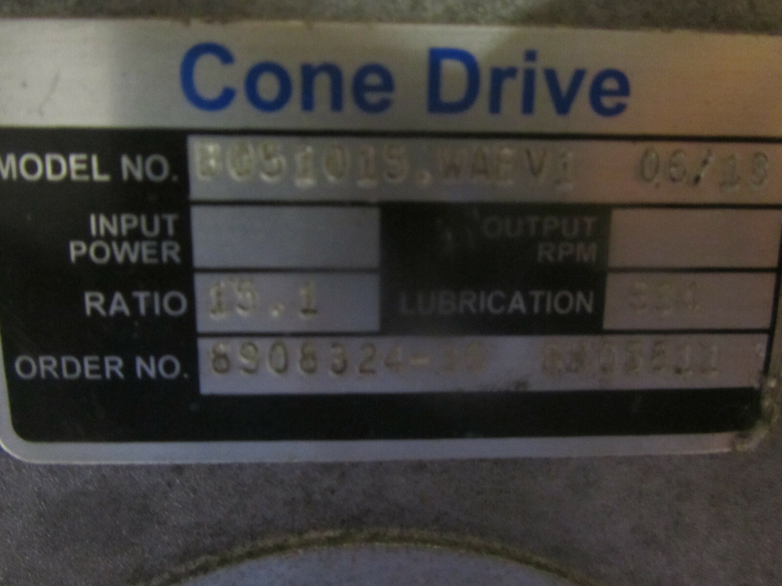 CONE DRIVE B051015.WA6 V1 GEAR REDUCER 15:1 RATIO WITH BALDOR SUPER-E 1HP MOTOR