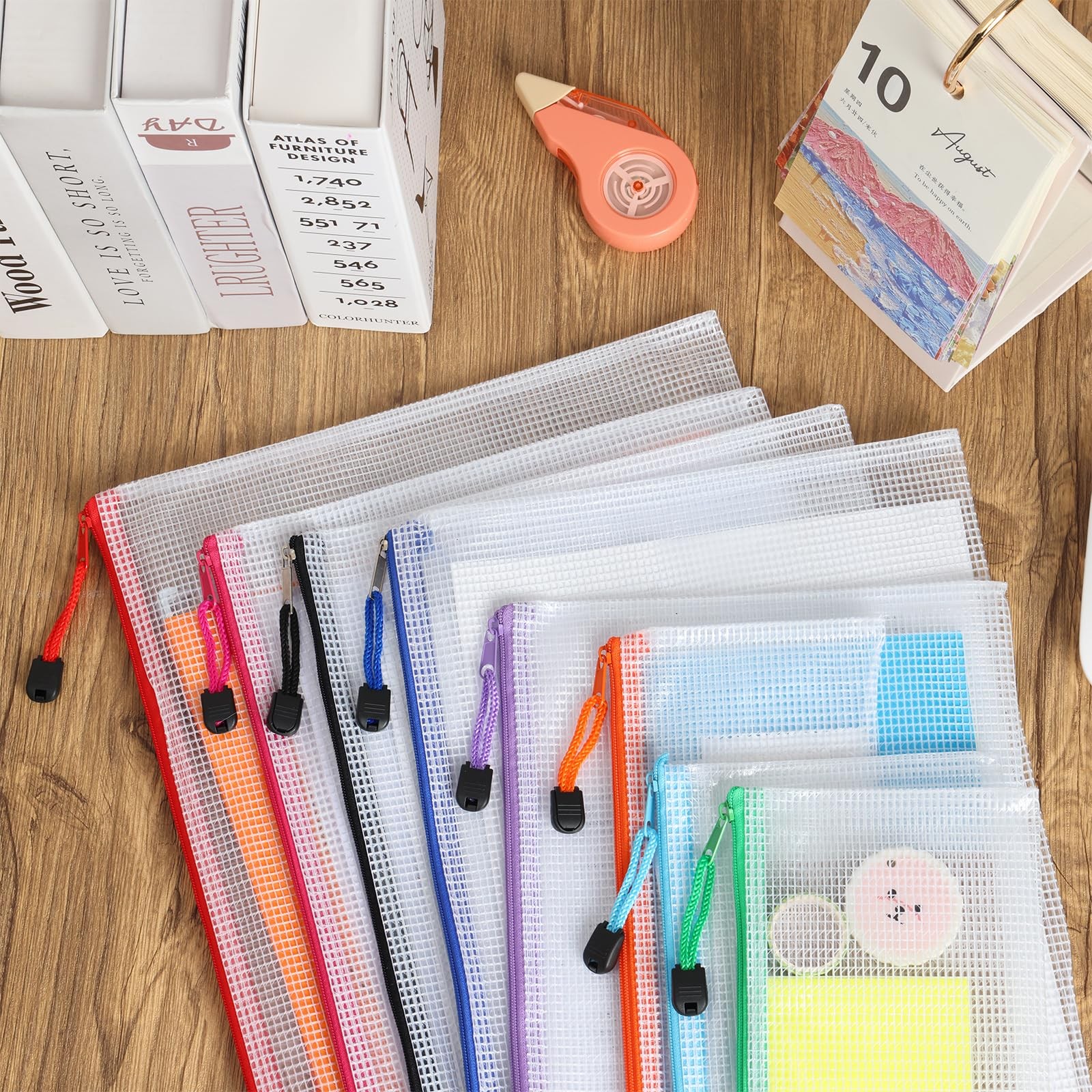 EOOUT 30pcs Mesh Zipper Pouch Bags, 8 Sizes Plastic Mutisize, B-8 Colors