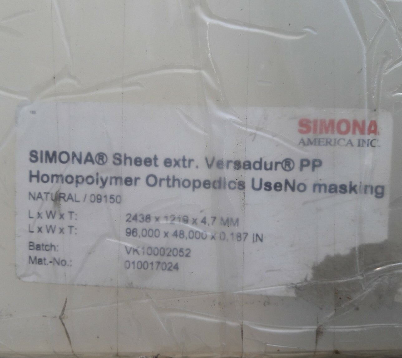 2 ~ SPS 300 362N Polypro NAT 24″ x 48″ x 3/16″ ~ Simona Sheet 96x48x0.187″