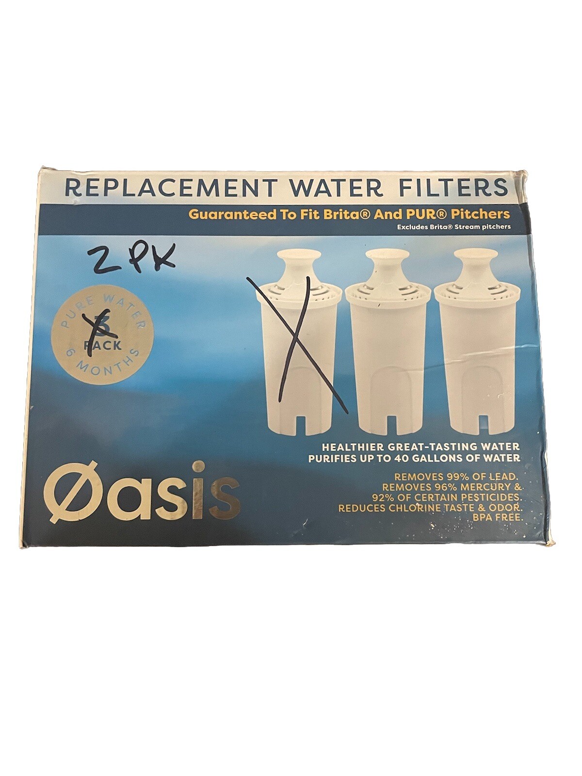 Oasis Replacement Water Filter 2 pack Guaranteed to Fit Brita and PUR Pitchers
