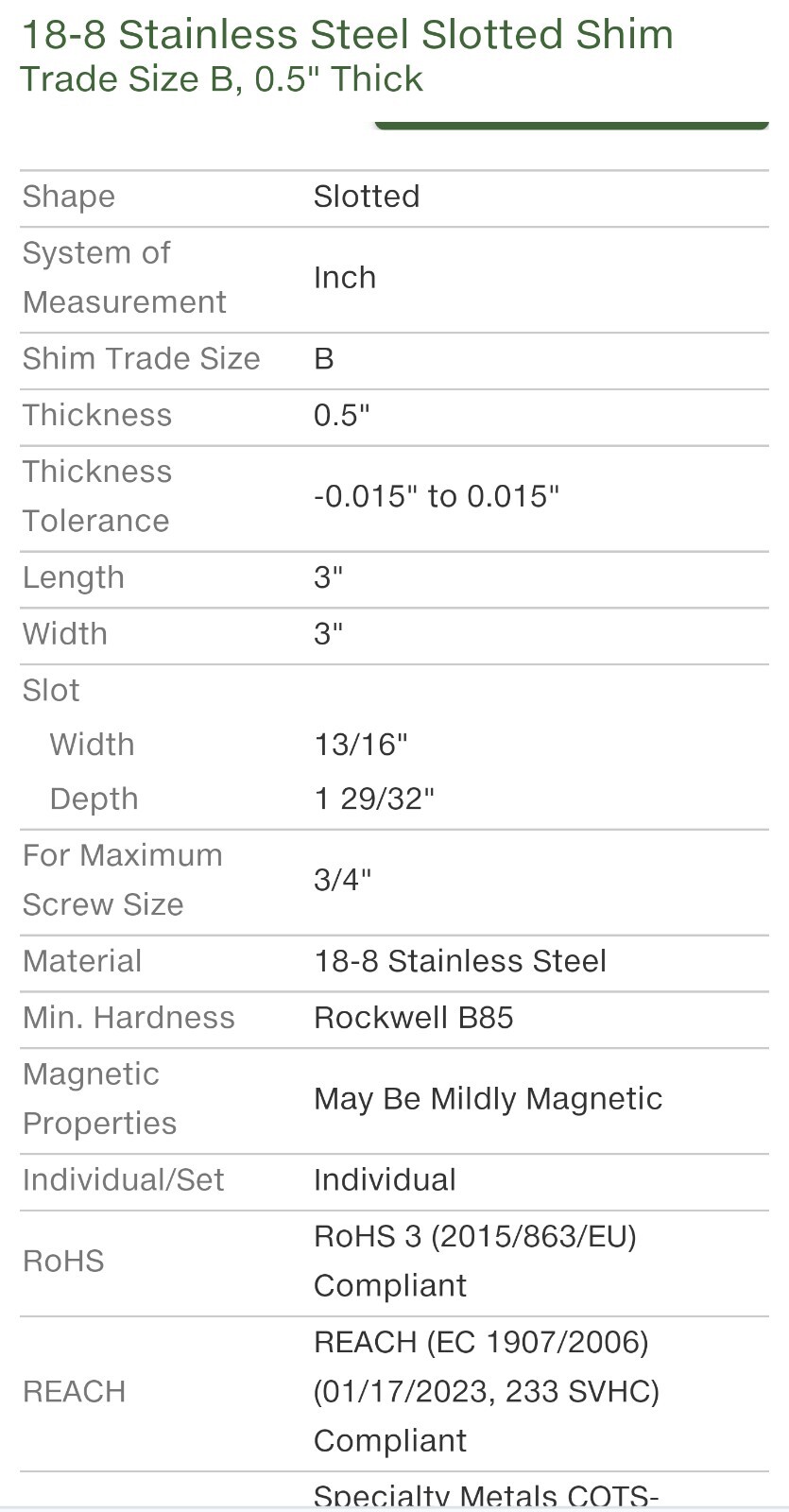 (6) Aloma Shims McMaster-Carr Slot Shim 18-8 9722K124 sz.B .500 1/2″ Stainless