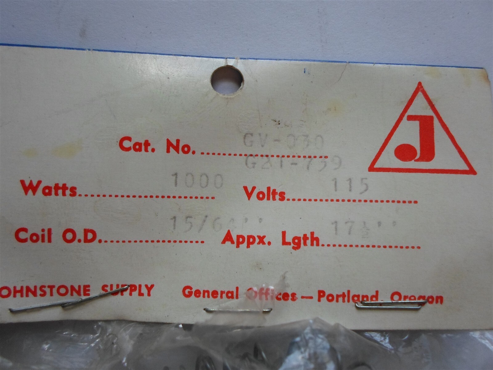 Johnstone Repair Coil Cat No. GV – 030, G21 – 739 1000W, 115V, 17 1/2″ 15/64″ OD