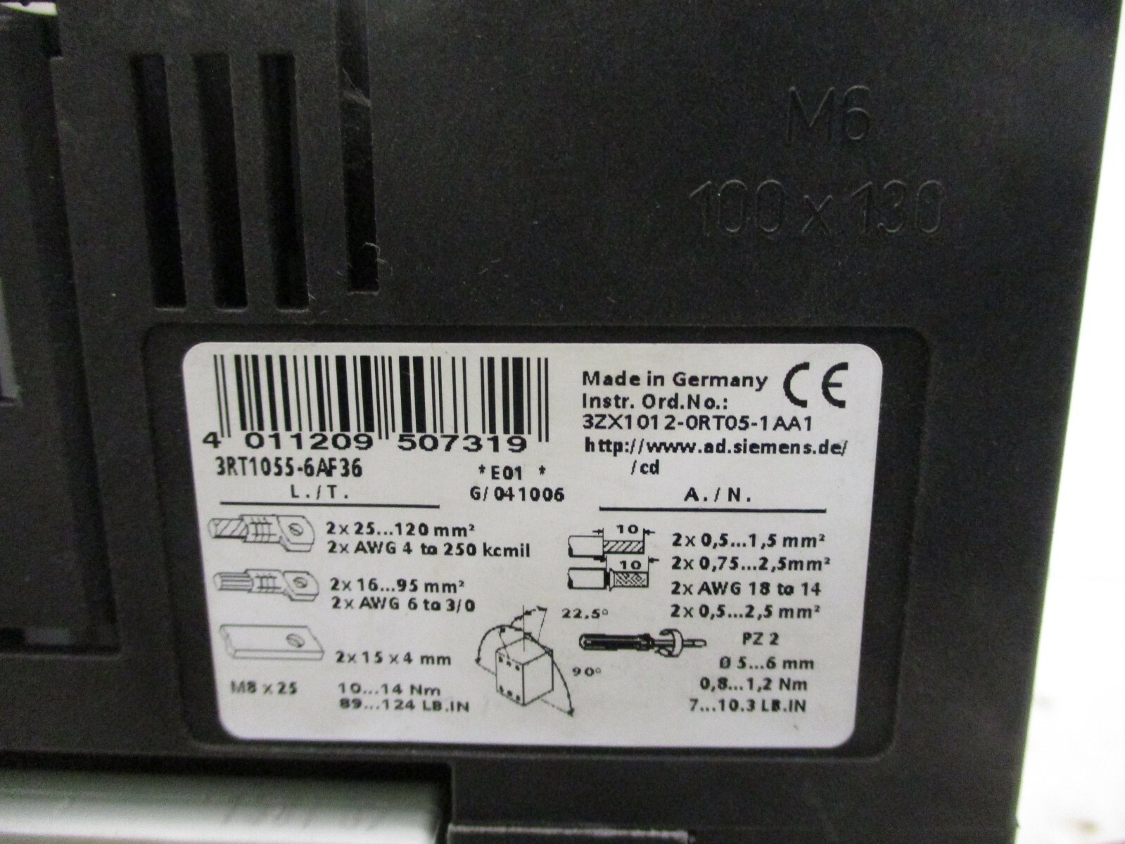 Siemens 3RT1055-6AF36 185A Contactor A3934LR