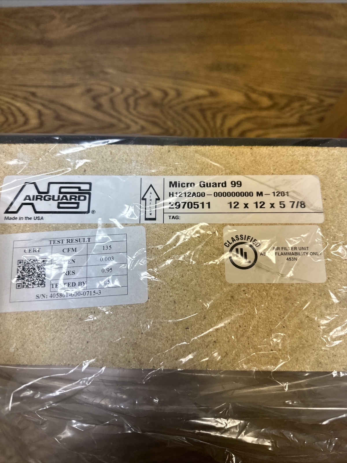 Airguard Filter,H1212A00 12x12x5 7/8,Micro Guard Filter