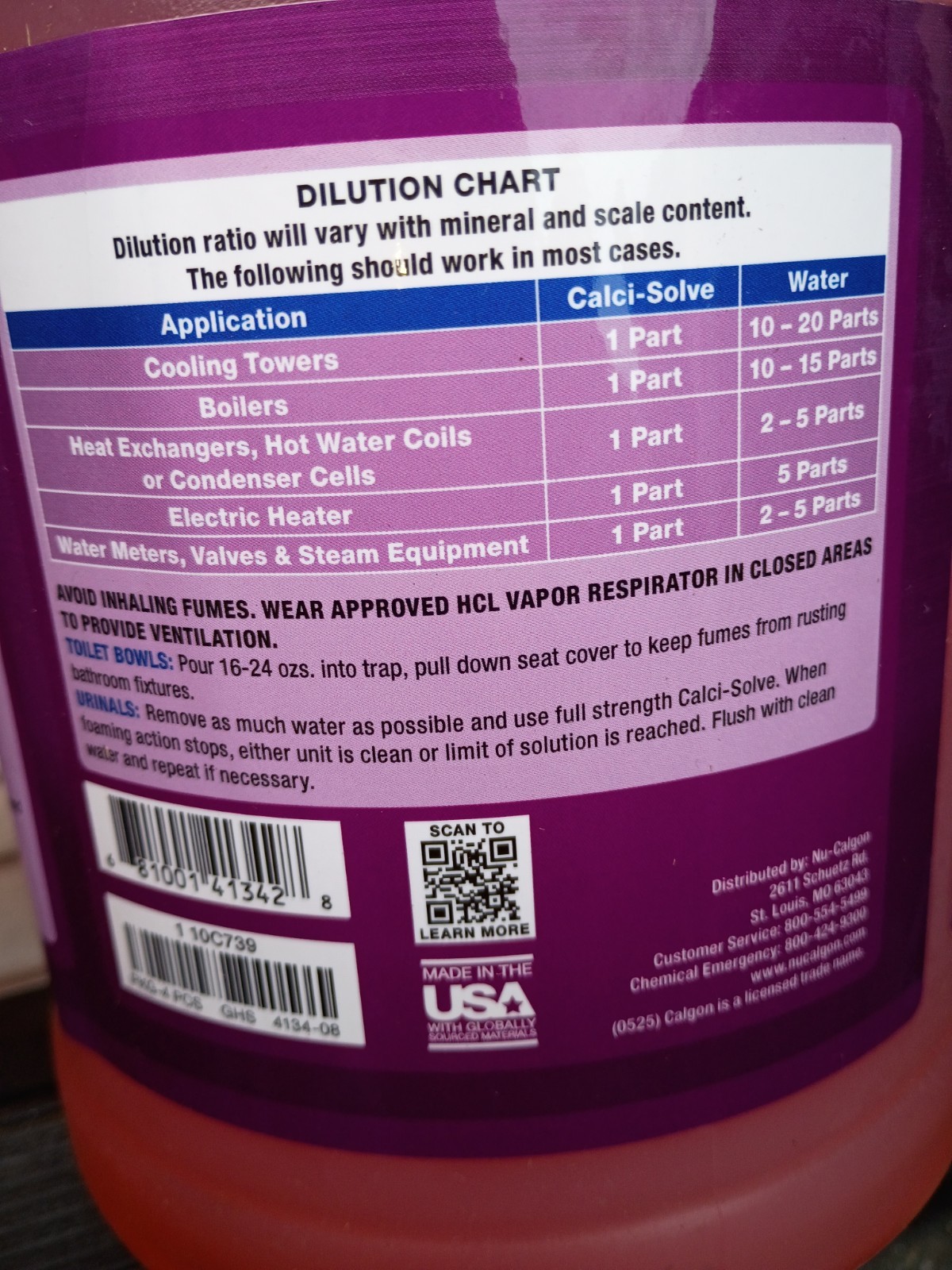 Nu-Calgon 4134-08 Calci-Solve Liquid 1 Gallon Pipe Descaler
