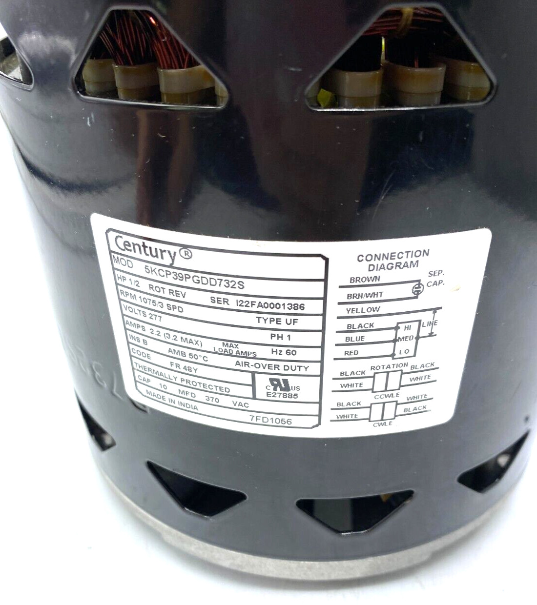 Century Direct Drive Blower Motor 1/2HP, 277V, 7FD1056, 5KCP39PGDD732S New