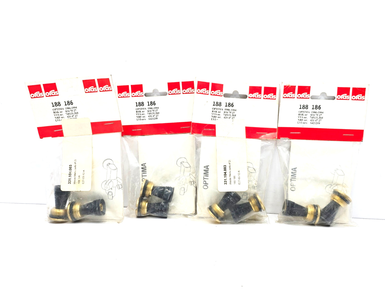 188 186 ORAS OPTIMA 1986-1994 WASTE FILTER SET LOT OF 4 PACK