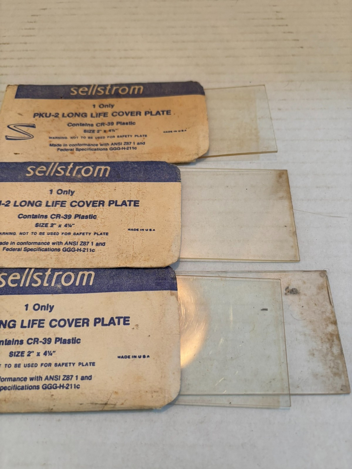 Vintage Lot of 3 Sellstrom PKU-2 Long Life Cover Plates Clear Plastic Size2X4.25