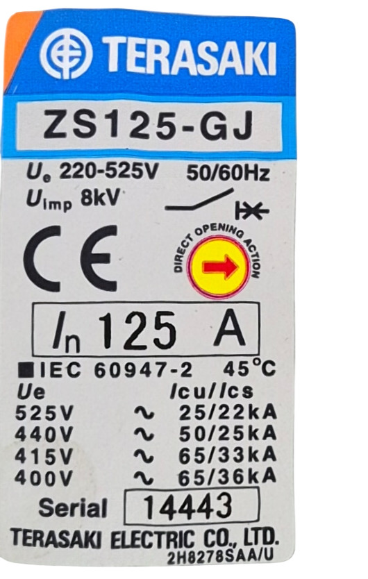 TERASAKI TemBreak ZS125-GJ 125A 4 Pole Circuit Breaker 8kA Rated 220-525V