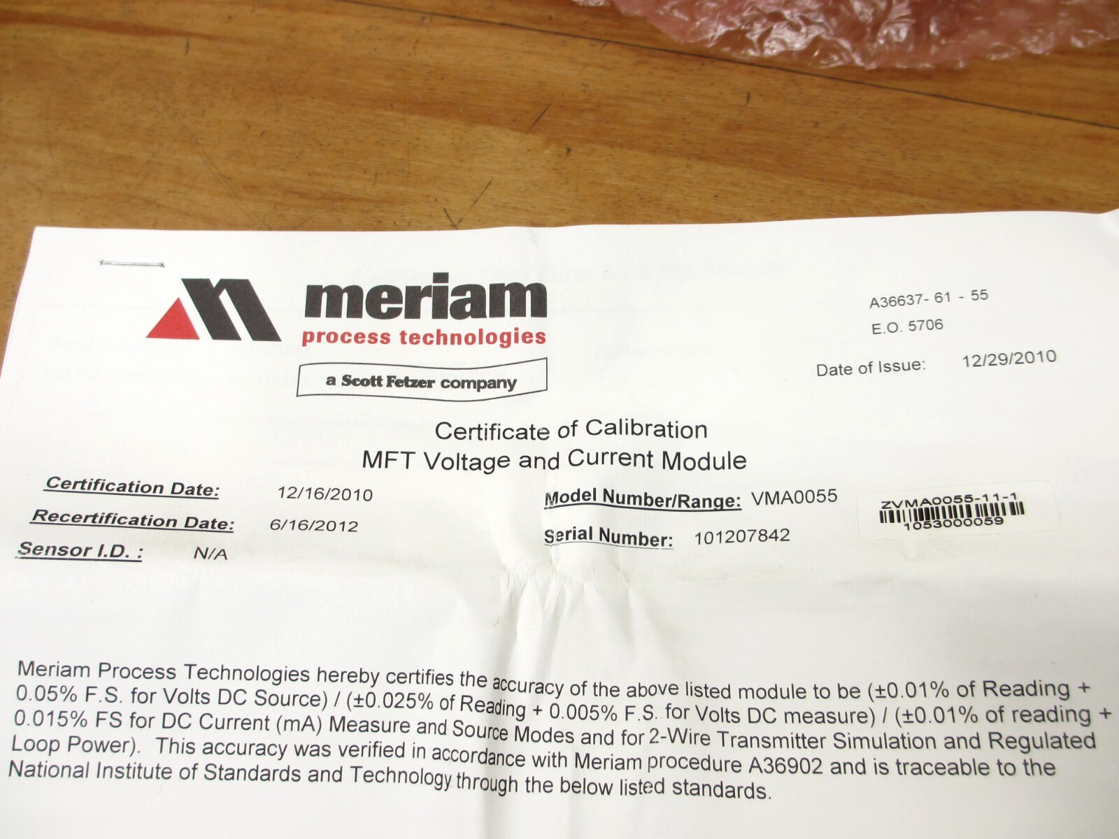 Meriam ZVMA0055-11-1 *NEW* VMA Module VMA0055