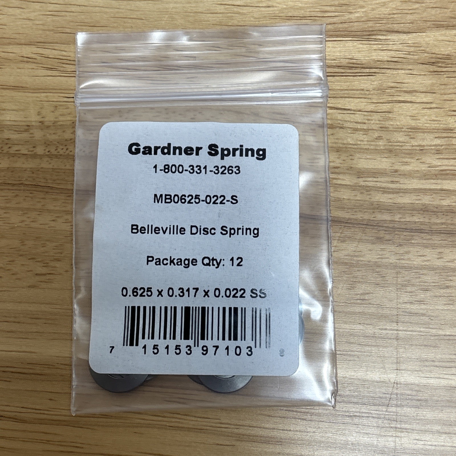 Gardner Spring MB0625 -022-S .625X.317X.022 SS 12 conical disc springs FREE SHIP