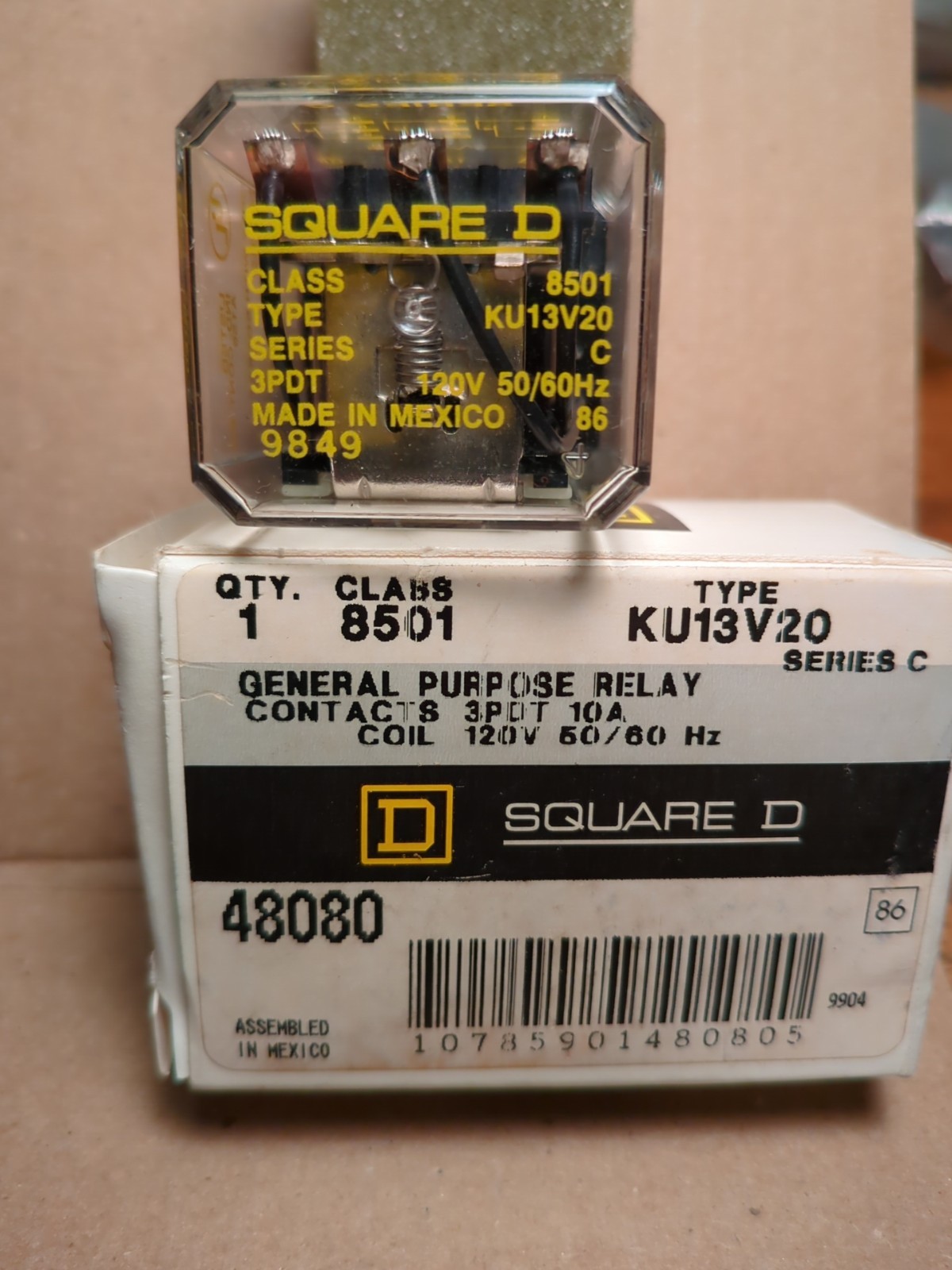 NEW SQUARE D 8501 KU13V20 SERIES C GENERAL PURPOSE RELAY 10A 120V 50/60HZ 48080
